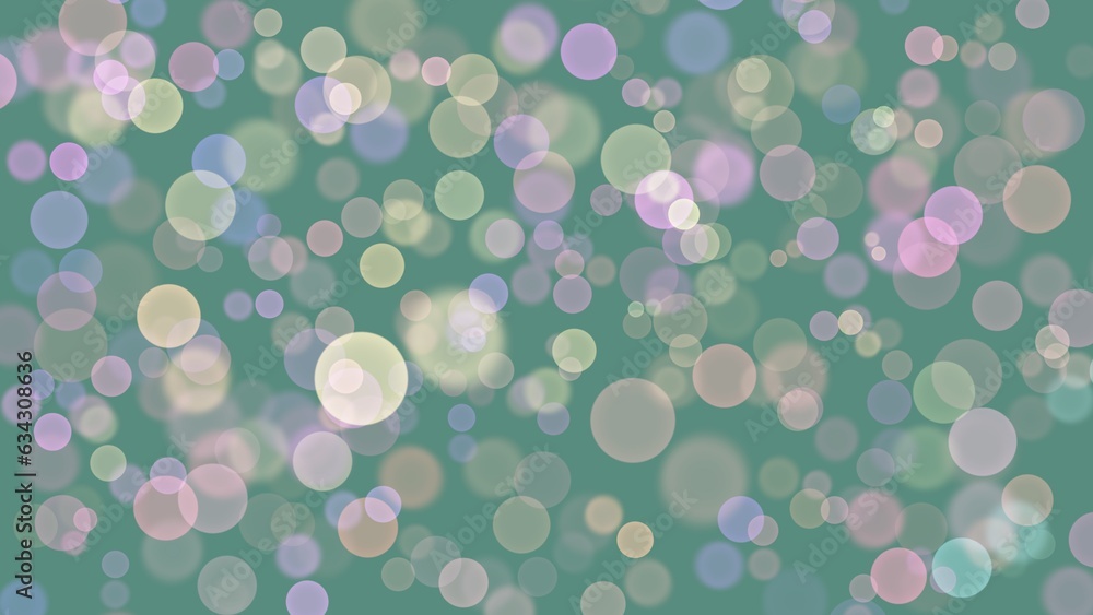 Poster colorful abstract bokeh background with a green base color.
