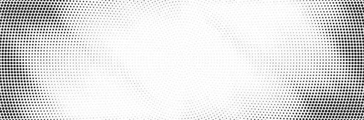 Halftone vector background. Monochrome halftone pattern. Abstract geometric dots background. Pop Art comic gradient black white texture. Design for presentation banner, poster, flyer, business card.	