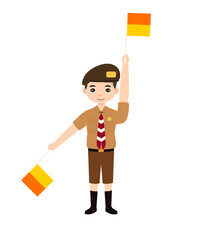 Scout Character and Semaphore code pose with flag