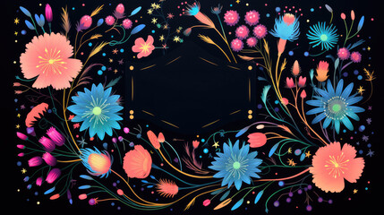 Obraz premium Vibrant cosmic floral background. Magical mysterious beautiful&nbsp;mystical fantasy enchanted fabulous fairytale blooming galaxy flowers in space. AI illustration..