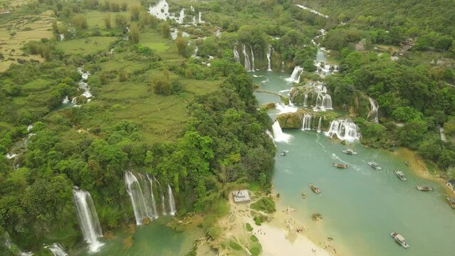 The aerial view of Ban Gioc Waterfall in Northern Vietnam