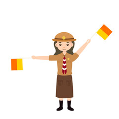 Scout character and Semaphore code pose with flag