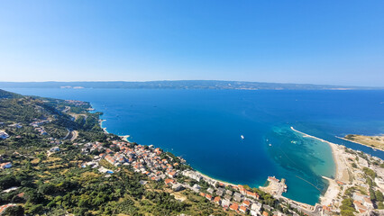 View of the city and Adriatic sea of Omis in Croatia from Starigrad Fortress
