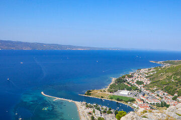 View of the city and Adriatic sea of Omis in Croatia from Starigrad Fortress