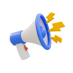 3d minimal promotion anoucement. business marketing concept. business advertisement. megaphones with lightning icon. 3d illustration.