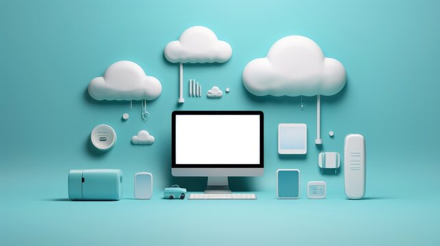3D white green cloud icon minimal style, cloud computing online service, digital technology security concept, Generative AI illustration