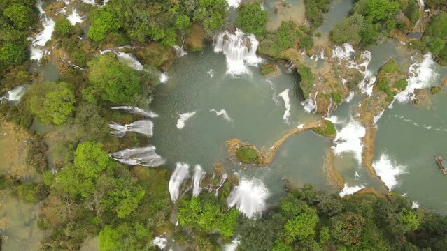 The aerial view of Ban Gioc Waterfall in Northern Vietnam