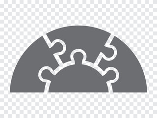 Simple icon puzzles in gray. Simple icon half circle puzzle of the three elements and center on transparent background for your web site design, app, UI. EPS10.