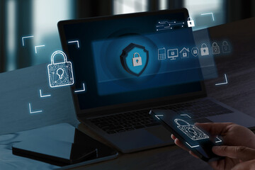 Naklejka na ściany i meble CYBER SECURITY Business technology Antivirus Alert Protection Security and Cyber Security Firewall Cybersecurity and information technology