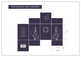 Perfume Packaging design, luxury box design template, Box die line, 3d Box Mockup, and Design elements. Illustration Vector design Template.	