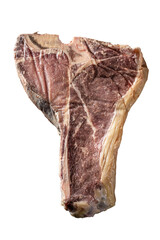 Siroy piece of beef meat T-bone, lies on a wooden board with spices. place for text, photon image....