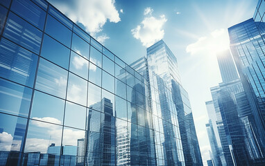 skyscrapers, business, business office, buildings, high-rise buildings,The window glass, reflects, blue sky, white clouds,