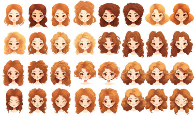 cute girls expressive faces chart isolated on white