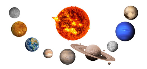 The solar system consists of the Sun, Mercury, Venus, Earth, Mars, Jupiter, Saturn, Uranut, Neptune, Pluto.Elements of this image furnished by NASA © chathuporn