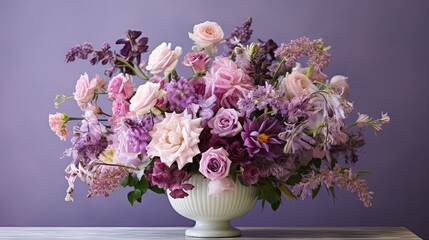  a white vase filled with lots of purple and pink flowers.  generative ai