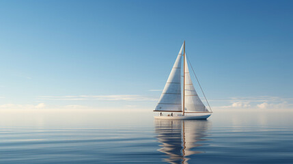 Fototapeta premium Picturesque water reflections of a sailboat on a tranquil ocean