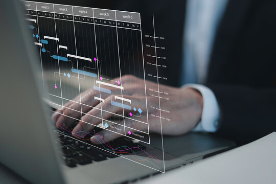 DevOps concept, software development, IT operations, agile programming, Concept with dev ops icon on computer screen and project manager, coder or sysadmin typing on keyboard, high software quality