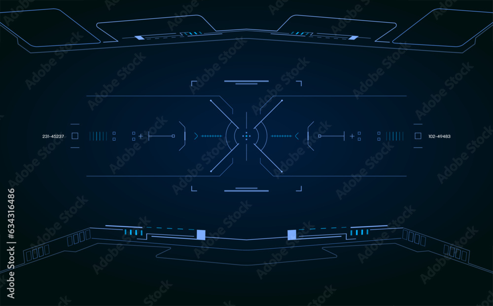 Aufkleber HUD futuristic cockpit, aiming, drone interface screen element. High technology UI GUI template monitoring system display vector.