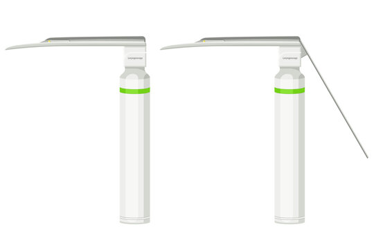 Medical equipment, Laryngoscope macintosh blade endoscopy of throat, used to facilitate tracheal intubation during general anesthesia or cardiopulmonary emergencies. Flat design