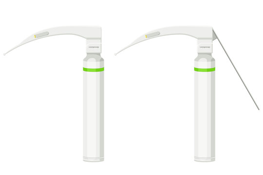 Medical equipment, Laryngoscope macintosh blade endoscopy of throat, used to facilitate tracheal intubation during general anesthesia or cardiopulmonary emergencies. Flat design