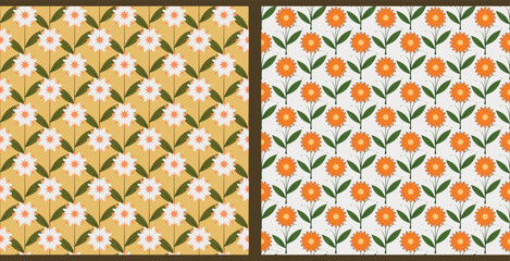 chamomile flower and calendula geometric seamless pattern
