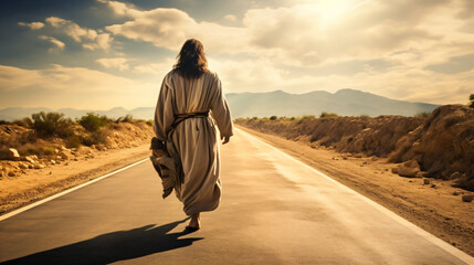 jesus christ walking in the desert - obrazy, fototapety, plakaty