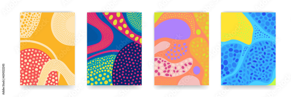 Aufkleber Abstract background pattern background, colourful fun doodle pattern backgrounds with abstract shapes and colors. Modern trendy cartoon pattern for funny brochure cover template, vector posmodern