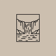 waterfall outdoor logo line art vector illustration template icon graphic design. simple minimalist of nature graphic and adventure logo with badge emblem