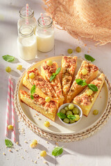 Tasty gooseberry butter cake as summer dessert.