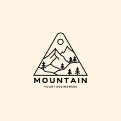 mountain line art logo simple emblem vector illustration template icon graphic design