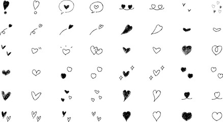 Obraz premium イラスト素材：かわいい手書きのベクターのハートセット 黒 白黒 Hand drawn vector black heart illustration set