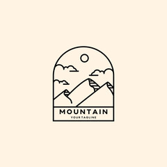 mountain line art logo simple emblem vector illustration template icon graphic design