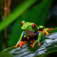 Fototapeta premium lifestyle photo small green frog with red eyes