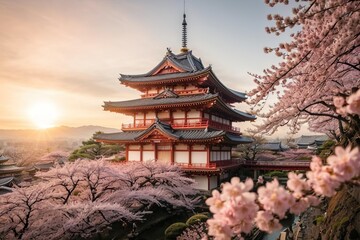 japanese temple in spring - obrazy, fototapety, plakaty