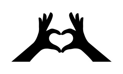 Obraz premium Hands with heart shape. Gesture of love and peace. Black silhouette with symbol love. Vector 10 Eps.