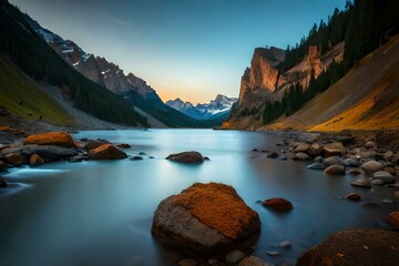 Obraz premium lake in the mountains, beautiful view of the lake reflecting mountains , blue water