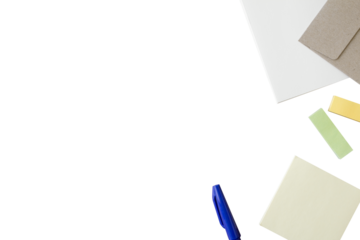 Decorative frame cutouts of pens, sticky notes, notebooks, and other stationery