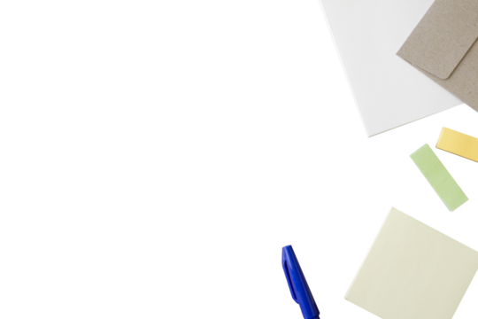 Decorative frame cutouts of pens, sticky notes, notebooks, and other stationery