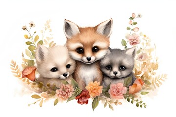 Fototapeta na wymiar Whimsical baby fox artwork, ideal for nursery decor and childrens illustrations.