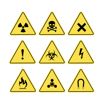 Set of warning and danger symbols and icons vector illustration