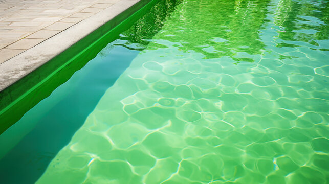 Close up of green pool water caused by presence of algae
