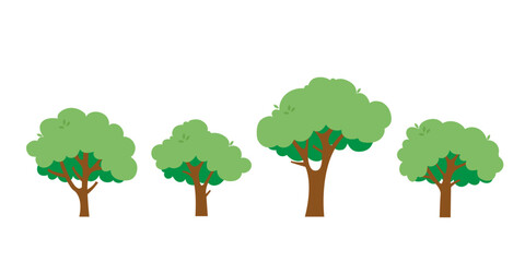 Green trees collection flat vector illustration. 