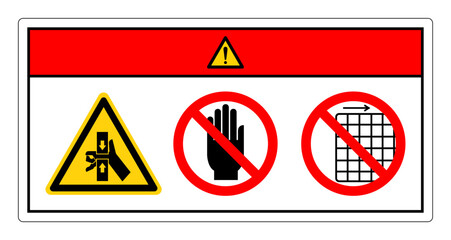 Hand Crush Force From Top And Bottom Do Not Touch and Do Not Remove Guard Symbol Sign, Vector Illustration, Isolate On White Background Label .EPS10