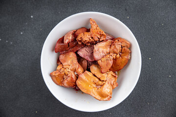 boiled chicken liver ready to eat chicken offal meat healthy meal food snack on the table copy space food background rustic top view keto or paleo diet