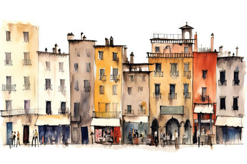 Fototapeta premium アンティークな街の水彩スケッチイラスト