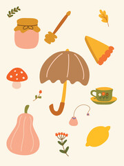 Cozy fall set with fall things and food