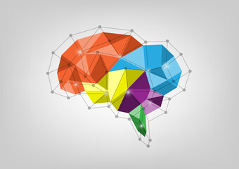 Colorful polygon brain with dots on grey background - 634333601