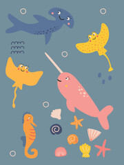 set of cute underwater inhabitants © Elizaveta