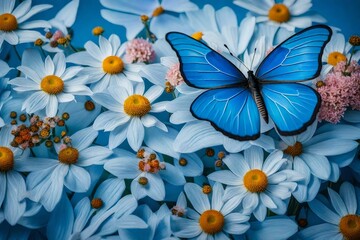butterfly on a flower, A mesmerizing butterfly perches gracefully on a bed of vibrant flowers