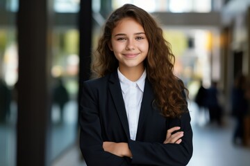 Happy cute clever schoolgirl portrait. First time to school. Back to school.